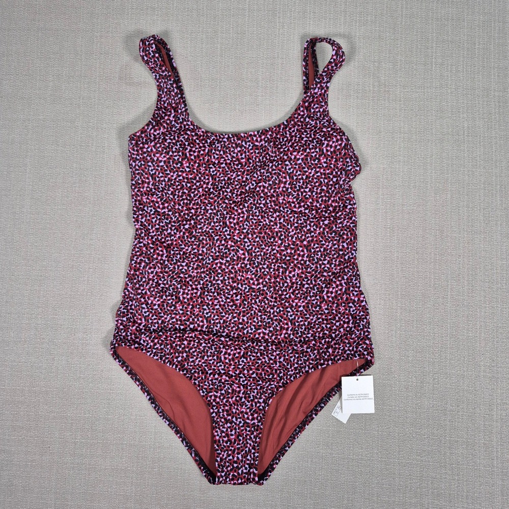 Amazon Essentials Women Pink Purple Geometric One Piece Swimsuit Size Small NWT
